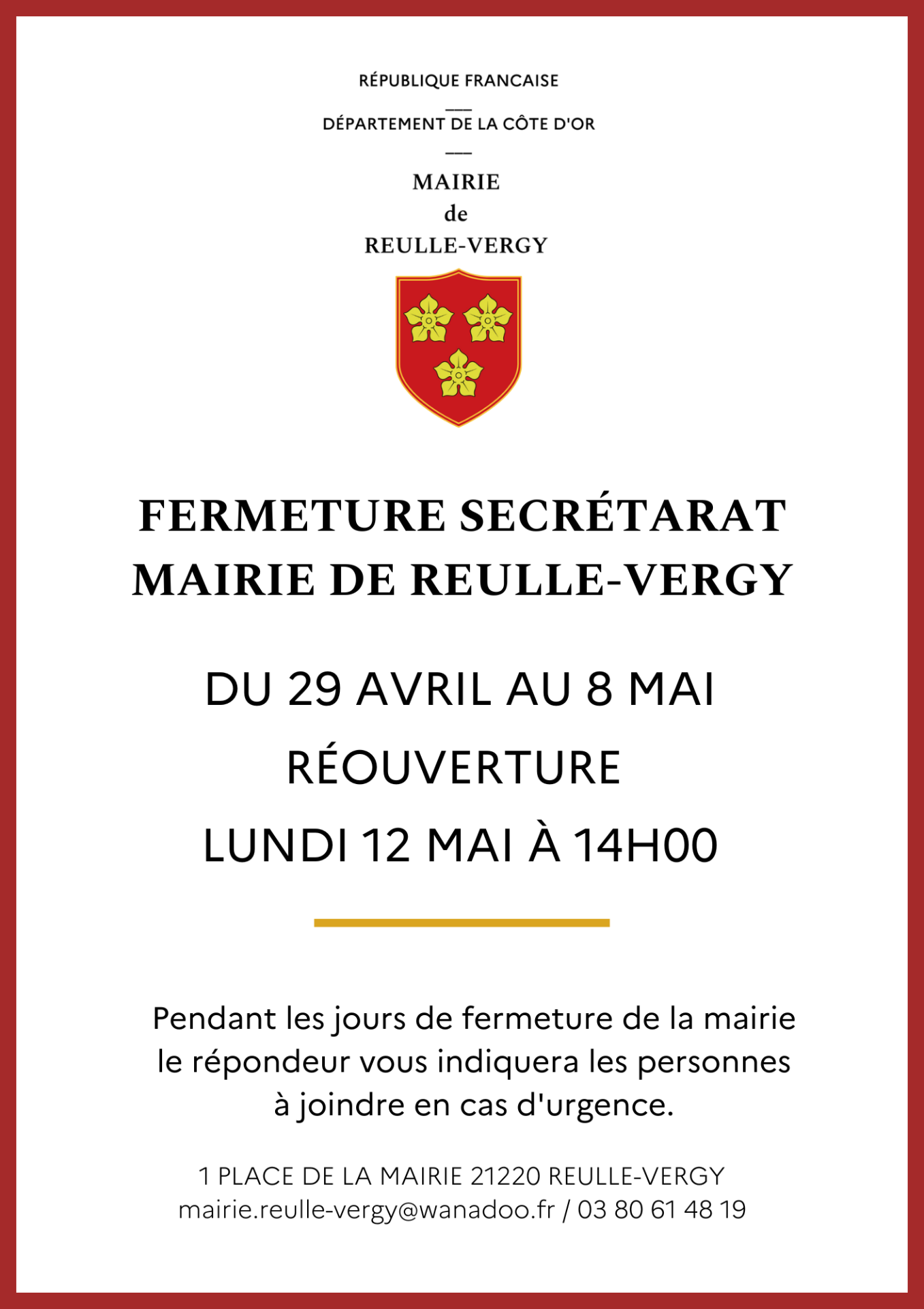 fermeture secrétariat mairie
